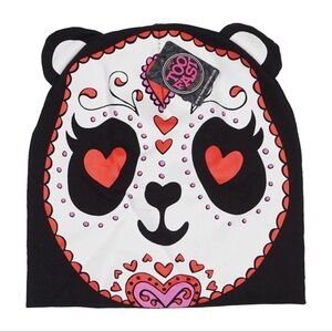 Too Fast Black and White Panda Beanie with Red Hearts